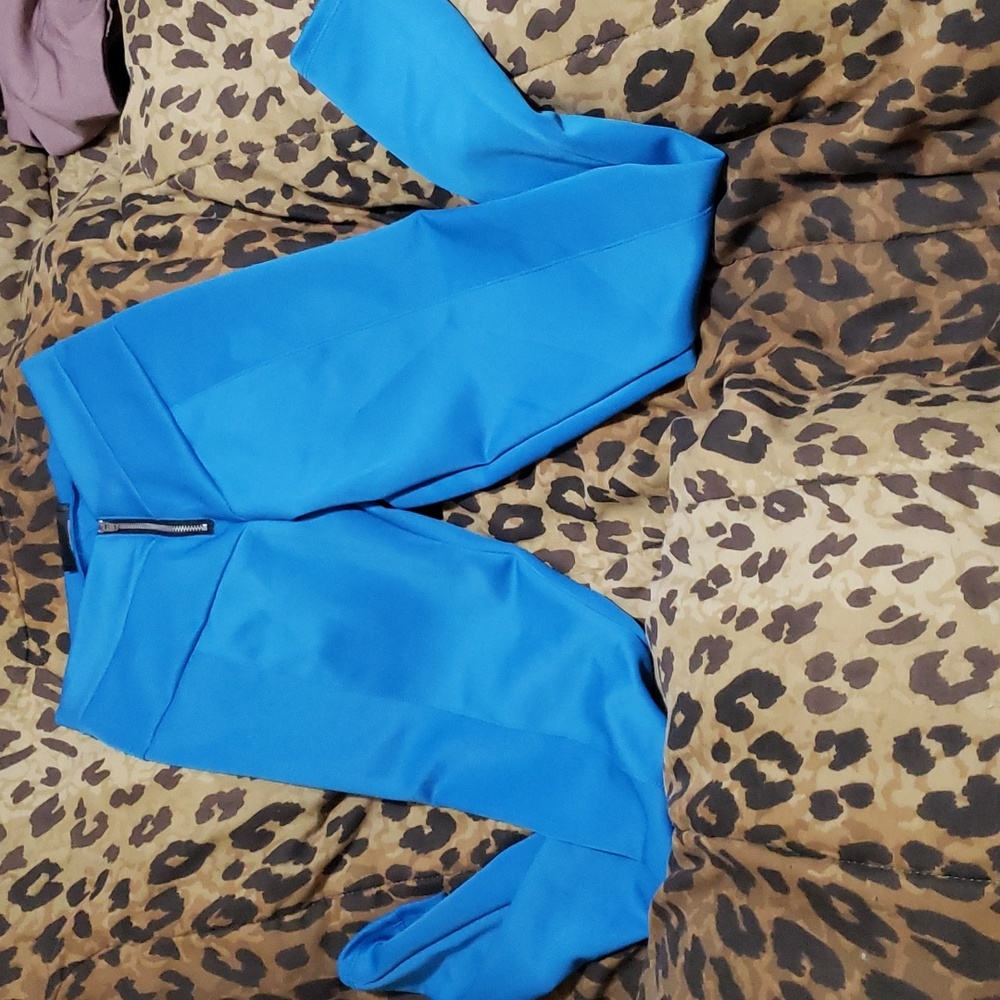 Vintage bright blue polyester punk rock leggings.stretchy size s/m. Luna Tiks